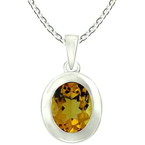 RB Gems Sterling Silver 925 Pendant Necklace Genuine GEMS Oval 10x8 mm Bezel-Set Rhodium-Plated Finish