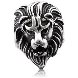 Gungneer Lion Head Ring Stainless Steel King Hip Hop Biker Accessory Mens Protection Strength Jewelry