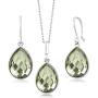 Gem Stone King 925 Sterling Silver Prasiolite 16X12MM Pear Shape Pendant Earrings Set (19.50 Ct with 18 Inch Silver Chain)