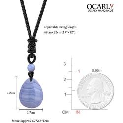 OCARLY Natural Blue Race Agate Drop Pendant Cord Necklace Healing Stone Crystal Mineral Gemstone Chakra Protection Rock Jewelry