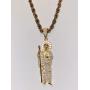 Shop-iGold Men Women 925 Italy Gold Finish Iced Silver Saint Jude Charm Ice Out Pendant Stainless Steel Real 2 mm Rope Chain Necklace, Mens Jewelry, Iced Pendant, Rope Necklace