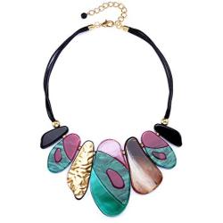 FAMARINE Vintage Tribe Chunky Collar Necklace, Geometry Acrylic Pendant Bib Statment Necklace Multicolor Costume Jewelry for Women