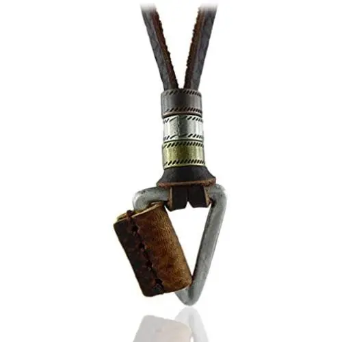 Coostuff Long Necklace for Men Women Rock Punk Jewelry Triangel Pendant Genuine Leather Necklaces Adjustable Leather Rope Chocker Coostuff Long Necklace for Men Women Rock Punk Jewelry Triangel Pendant Genuine Leather Necklaces Adjustable Leather Rope Chocker