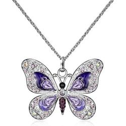 ORIONE 1Pcs Beautiful Alloy Rhinestone Butterfly Long Necklaces Fashion Enamel Butterfly Necklace for Women Girls