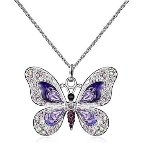 ORIONE 1Pcs Beautiful Alloy Rhinestone Butterfly Long Necklaces Fashion Enamel Butterfly Necklace for Women Girls