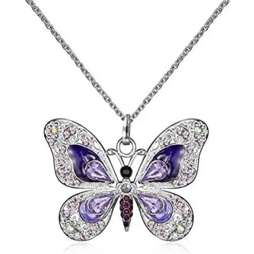 ORIONE 1Pcs Beautiful Alloy Rhinestone Butterfly Long Necklaces Fashion Enamel Butterfly Necklace for Women Girls