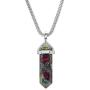 Tacool Gemstone Hexagonal Pointed Reiki Chakra Beaded Pendant Neclace Stainless Steel Chain 18 Inches (Dragon Blood Jasper)