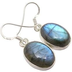 SilverStarJewel Sterling Silver 12 x 16 mm Cab Labradorite tcw 19.6 Earrings 1.3'' New Art