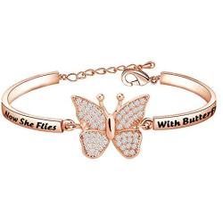 KUIYAI Now She Flies with Butterflies Bracelet Butterfly Charm Bracelet Memorial Jewelry Loss Jewelry Gift for Her