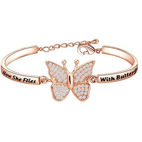 KUIYAI Now She Flies with Butterflies Bracelet Butterfly Charm Bracelet Memorial Jewelry Loss Jewelry Gift for Her