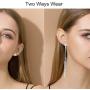 Fashion Long Tassel Crystal Pearl Two Ways Wear Cubic Zirconia Hypoallergenic & Nickel Free Stud Drop Dangle Earrings Jewelry for Girls Women, Chic Silver