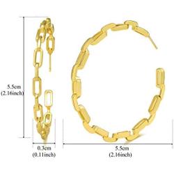 TTOCH Link Chain Hoop Earrrings Minimalist Earrings Gold Paperclip 14K Gold Plated Sterling Silver Open Hoops for Women 