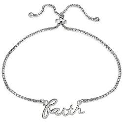 Hoops & Loops Sterling Silver Faith Polished Adjustable Bracelet