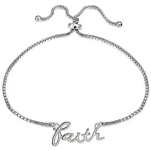 Hoops & Loops Sterling Silver Faith Polished Adjustable Bracelet Hoops & Loops Sterling Silver Faith Polished Adjustable Bracelet