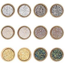 Lenias 6 Pairs Druzy Crystal Stud Earrings Round Triangle Cute Studs Earrings Set Pierced Fashion Jewelry for Women Men Girls