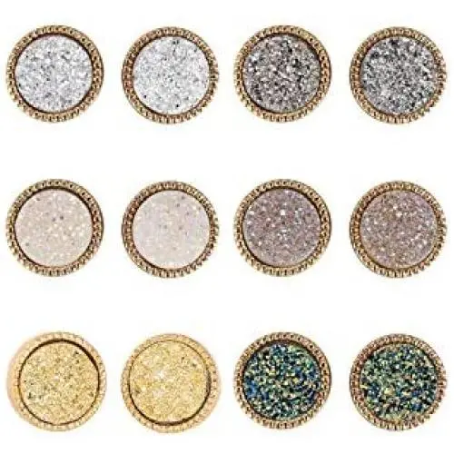 Lenias 6 Pairs Druzy Crystal Stud Earrings Round Triangle Cute Studs Earrings Set Pierced Fashion Jewelry for Women Men Girls