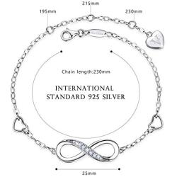 Van Chloe Women 925 Sterling Silver Bracelet Ankle Bracelet Infinity Love Heart Diamond Adjustable Bracelet Teens Girls Women Jewelry Valentines Day