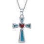 Southwestern Style Semi Precious Gemstones Red Heart Cross Pendant Religious 925 Sterling Silver Necklace For Women Teen