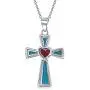 Southwestern Style Semi Precious Gemstones Red Heart Cross Pendant Religious 925 Sterling Silver Necklace For Women Teen