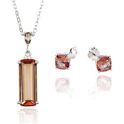 ATTA GEMS Simulated Diaspore Solid Silver Jewelry Suit for Women Change Color Stud Earrings and Pendant Necklaces