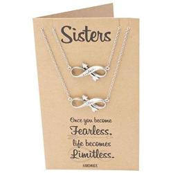 Quan Jewelry Infinity Arrow with Word Pendant Necklace Set for 2, Perfect Jewelry Necklace Gifts for Sisters, Bestfriends and BFFs, Motivational Charm with Inspirational Quote on Gift Card