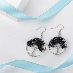 YACQ Natural Gemstone Tree Dangle Drop Earrings Handcrafted Jewelry for Women