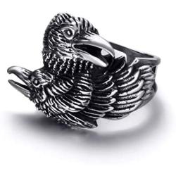Raven Ring for Men, Norse Viking Raven Ring, Celtic Odin Raven Totem Amulet Ring, Vintage Crow Couple Ring, Punk Animal Bird Jewelry Gift for Men Boys