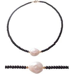Sundysh Pearl Choker Necklace, Fashion Black Baroque Single Pearl Beaded Necklace Gemstone Short Collar Necklace for Women Girls 14“