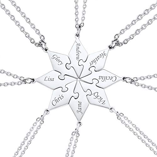 BFF Necklace for 2/3/4/5/6 Stainless Steel Chain Personalized Family Love/Friendship Jewelry Set Free Engraving Heart Pendants