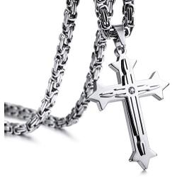 INBLUE Cross Necklace Pendant for Men Boys Women Girls Stainless Steel Cross Faith Necklace Cubic Zirconia Christian Prayer Gifts Friendship Jewelry with 22/24 inches Byzantine Chain