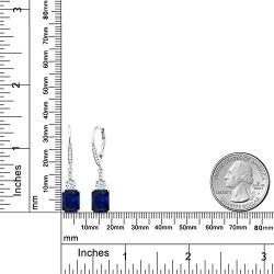 Gem Stone King 925 Sterling Silver Blue Simulated Sapphire Womens Earrings, 5.40 Cttw, Emerald Cut 9X7MM