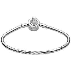 PANDORA Moments Sparkling Crown O Snake Chain, Clear CZ 925 Sterling Silver Charm Bracelet
