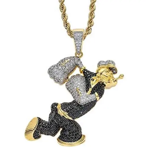 Moca Jewelry Hip Hop Iced Out Bling Pendant 18K Gold Plated Chain Necklace for Men Women