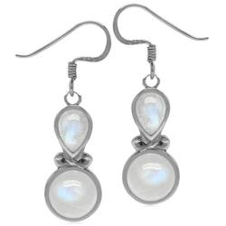 Silvershake Genuine Rainbow Moonstone Sterling Silver Victorian Inspired Dangle Earrings