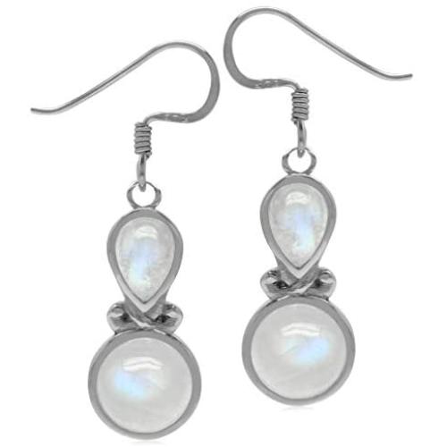 Silvershake Genuine Rainbow Moonstone Sterling Silver Victorian Inspired Dangle Earrings