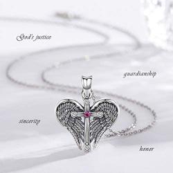 LOOVE Angel Wings Necklace, Sterling Silver Guardian Angel Wings Cross with Birthstone Heart Pendant with 18'' Chain, Charm Jewelry for Women Girl Daughter