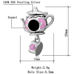 Choruslove Cup Charms 925 Sterling Silver Teapot and Cup Set, Magic Lamp of Aladdin, Coffee Cup Beads Suitable for European Style Bracelet, Gift for Valentines Day/Mothers Day/Christmas