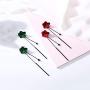 Long Flower Tassel Dangle Earrings,Red/Green Petal Drop Earrings 925 Silver Needle Earrings for Women Teen Girls Fashion Jewelry Birthday Gifts