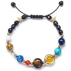 Solar System Bracelet Beaded Universe Galaxy The Eight Planets Guardian Star Natural Stone Beads Rope Woven Bracelet Bangle Jewelry Gifts for Women Girls