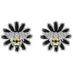 Emibele Earrings, 925 Sterling Silver Needle Zircons Inlaid Small Bees Earrings for Women, Fashion Jewelry Accessories