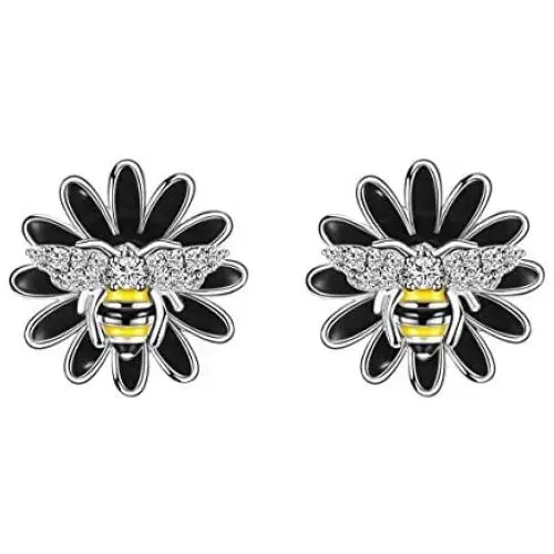 Emibele Earrings, 925 Sterling Silver Needle Zircons Inlaid Small Bees Earrings for Women, Fashion Jewelry Accessories Emibele Earrings, 925 Sterling Silver Needle Zircons Inlaid Small Bees Earrings for Women, Fashion Jewelry Accessories