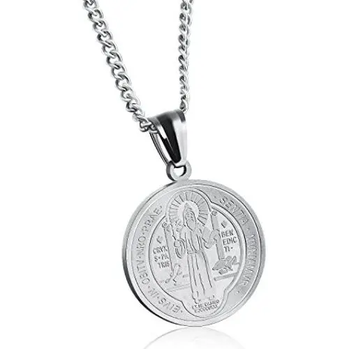 TENGYI 18K Gold Plated Stainless Steel St Saint Benedict Medal Pendant with 24 Inch Chain Necklace TENGYI 18K Gold Plated Stainless Steel St Saint Benedict Medal Pendant with 24 Inch Chain Necklace