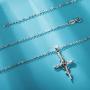 EUDORA Sterling Silver''God Bless'' Vintage Christian Rose Cross Pendant Necklace Jewelry Gift for Women,18''