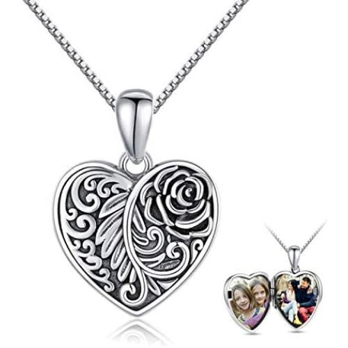 CHENGHONG Heart Locket Necklace That Holds Pictures 925 Sterling Silver Tree of Life Sunflower Photo Locket Pendant Necklace Celtic Jewelry Gifts for Women Girls