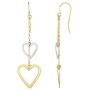 10K White And Yellow Gold Diamond Cut Heart Double Strand Drop Earrings