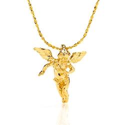 Lifetime Jewelry Pendant Necklace [ Medium Guardian Angel ] 20X More 24k Plating Than Other Religious Necklaces Charms - Comes with 18 inch Twisted Nugget Chain