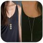 FUNEIA 6 PCS Long Pendant Necklace for Women Simple Bar Layer Three Triangle Tassel Y Charm Necklace Set