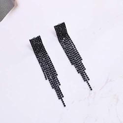 Mlouye Long Tassel Earrings Fringe for Women Dangling Chain Fringe Crystal Statement Drop Earring