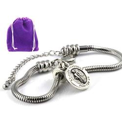 Saint Jude Bracelet | San Judas Tadeo St Jude Bracelet for Women Stainless Steel Snake Chain Charm Bracelet Perfect Saint Bracelets for Women and a Great Saint Jude Jewelry Piece