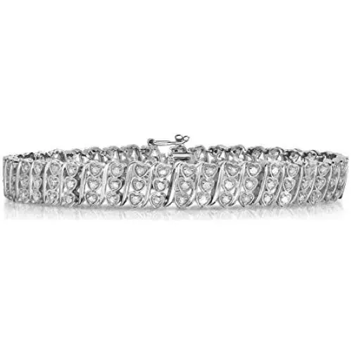NATALIA DRAKE 1 Cttw Diamond Heart Bracelet for Women in Rhodium Plated Sterling Silver 7 Inch (Color J / Clarity U3) NATALIA DRAKE 1 Cttw Diamond Heart Bracelet for Women in Rhodium Plated Sterling Silver 7 Inch (Color J / Clarity U3)